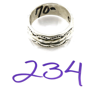 Navajo Ring .925 Silver Handmade Hand Stamped 3 Row Rope Band C.1980s Size 10.75
