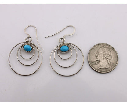 Navajo Dangle Handmade Earrings 925 Silver Blue Turquoise Native Artist C.80's