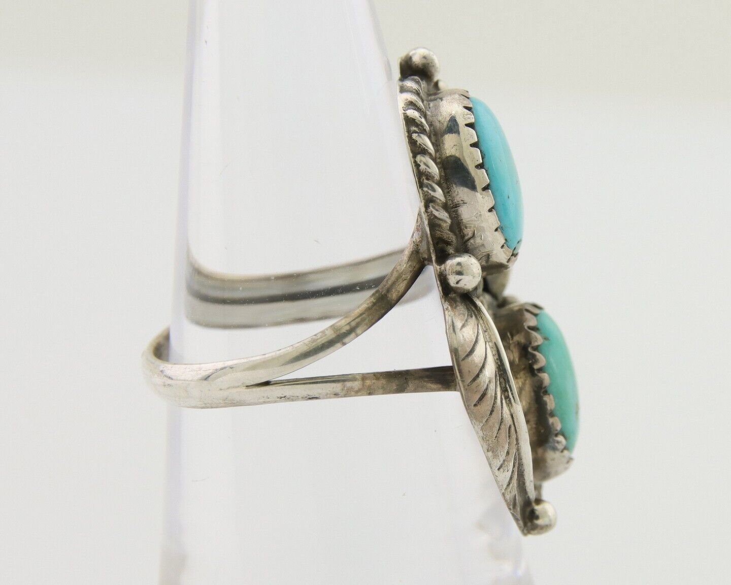 Navajo Ring 925 Silver Natural Blue Green Turquoise Signed MC C.80's