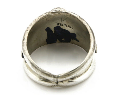Navajo Ring .925 Silver Handmade Sleeping Beauty Turquoise Signed ELA C.80's