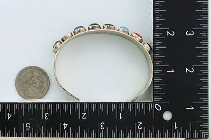 Men Navajo Cuff Bracelet Sterling Silver Natural Gemstone Vintage Signed LB