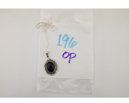 Navajo Necklace 925 Silver Onyx Native Artist Signed Nancy Edtissy C.80's