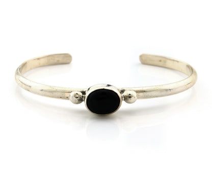 Navajo Cuff Bracelet Sterling Silver Natural Mined Black Onyx Native Artist