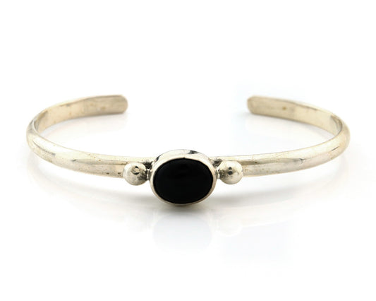 Navajo Cuff Bracelet Sterling Silver Natural Mined Black Onyx Native Artist