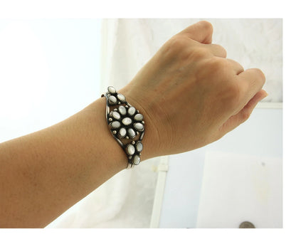 Navajo Cuff Bracelet Sterling Silver MOP Vintage Native Artist Handmade