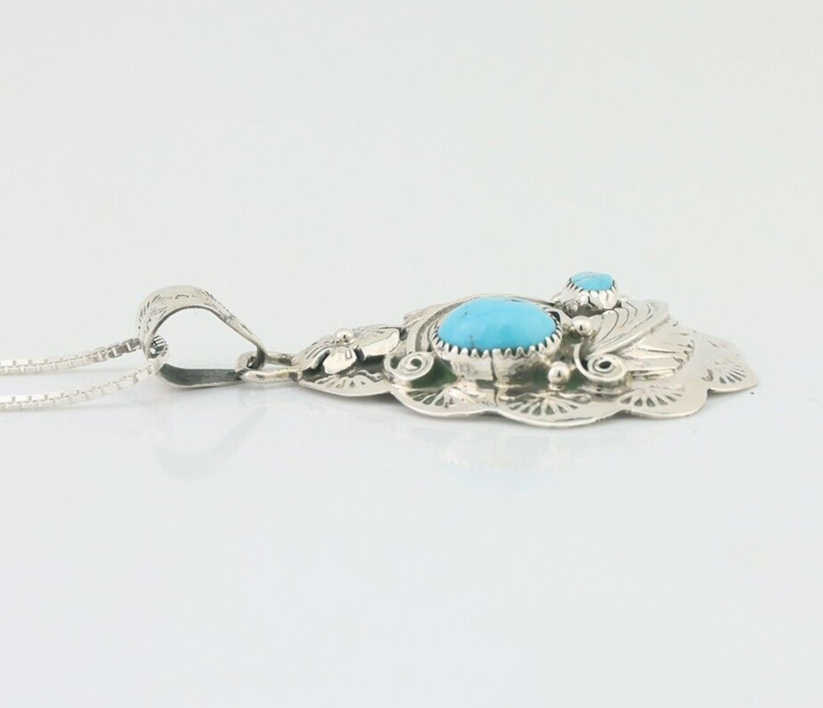 Navajo Necklace 925 Silver Turquoise Native Artist Signed Wilbert Benally C.80s
