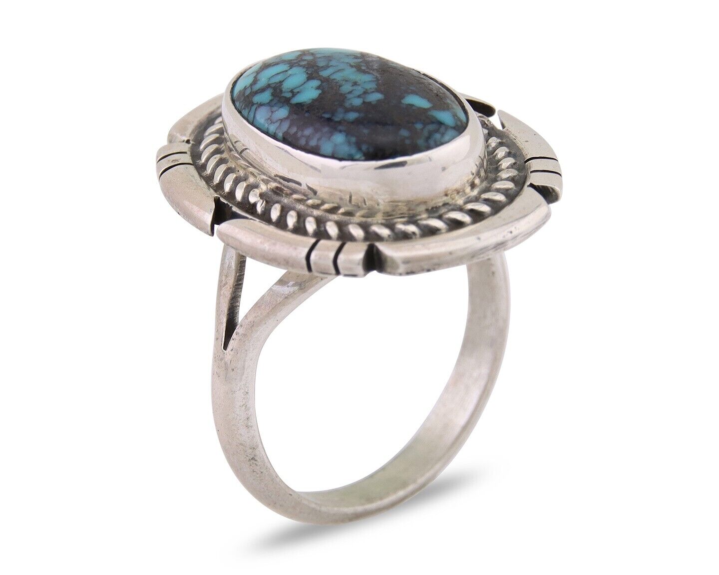 Navajo Ring 925 Silver Spiderweb Turquoise Signed Jon McCray C.80's