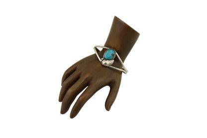 Navajo Hand Stamped Cuff Bracelet Turquoise 925 Silver Native American Artist