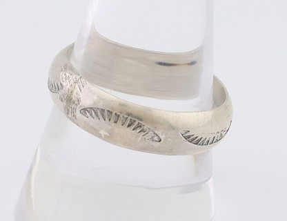 Navajo Hand Stamped Band 925 Silver 6.0 mm Signed Larry Chavez Size 10.25 C.80's
