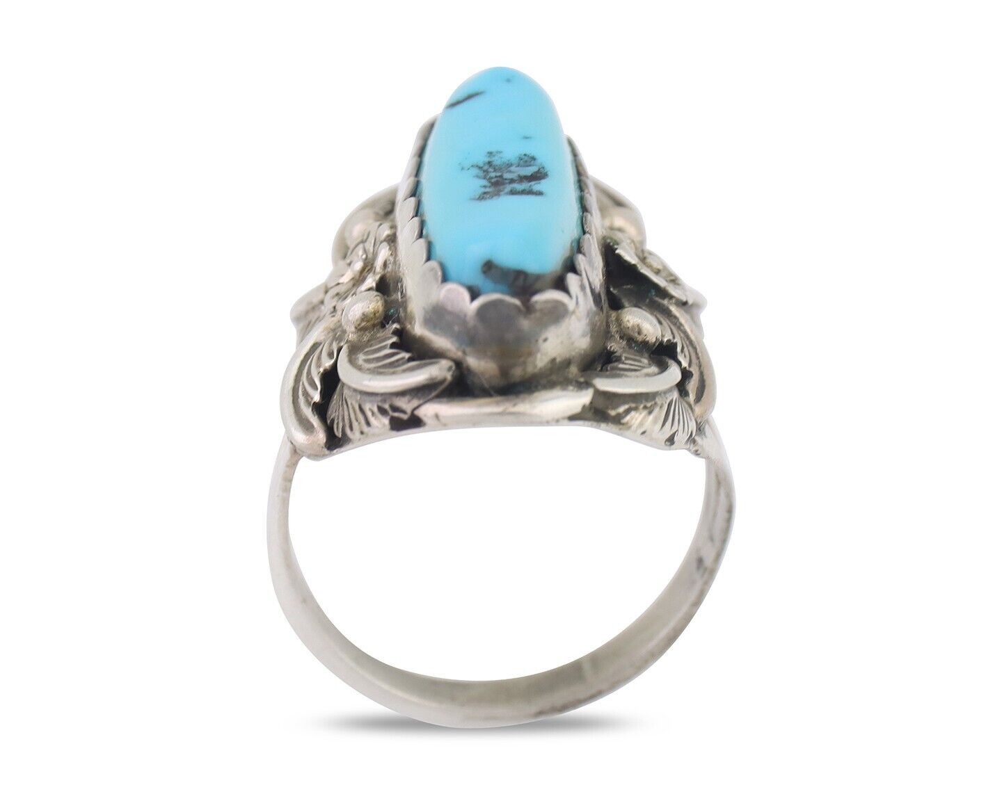Navajo Ring 925 Silver Sleeping Beauty Turquoise Signed Julia Martinez C.80's
