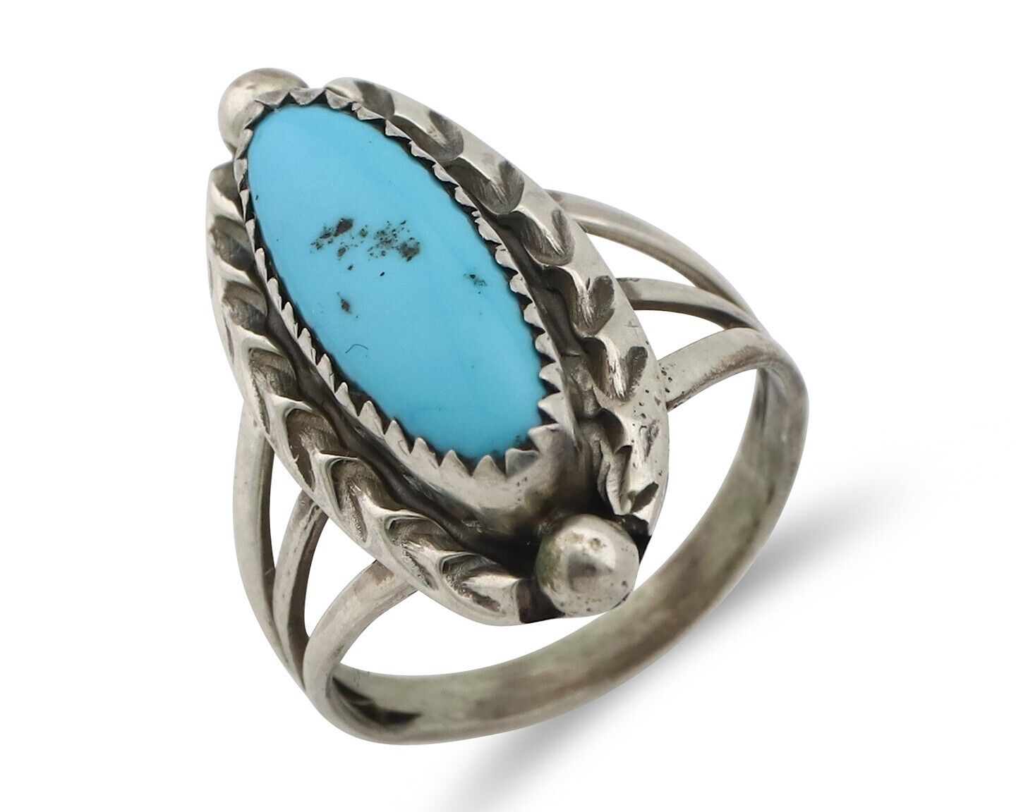 Navajo Ring .925 Silver Sleeping Beauty Turquoise Signed SkyStone Creations C80s