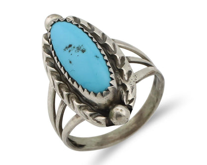 Navajo Ring .925 Silver Sleeping Beauty Turquoise Signed SkyStone Creations C80s