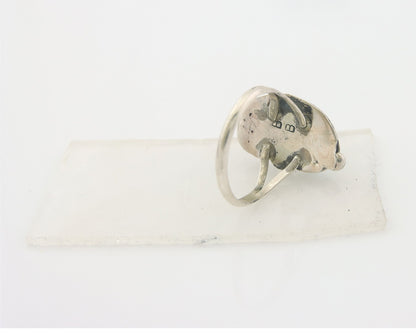 Navajo Ring 925 Sterling Natural Coral & Turquoise Signed BB C.80's Size 8.75