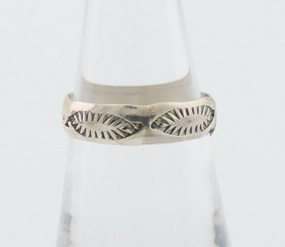Navajo Hand Stamped Band 925 Silver 5.0 mm Signed Larry Chavez Size 6.25 C.80's