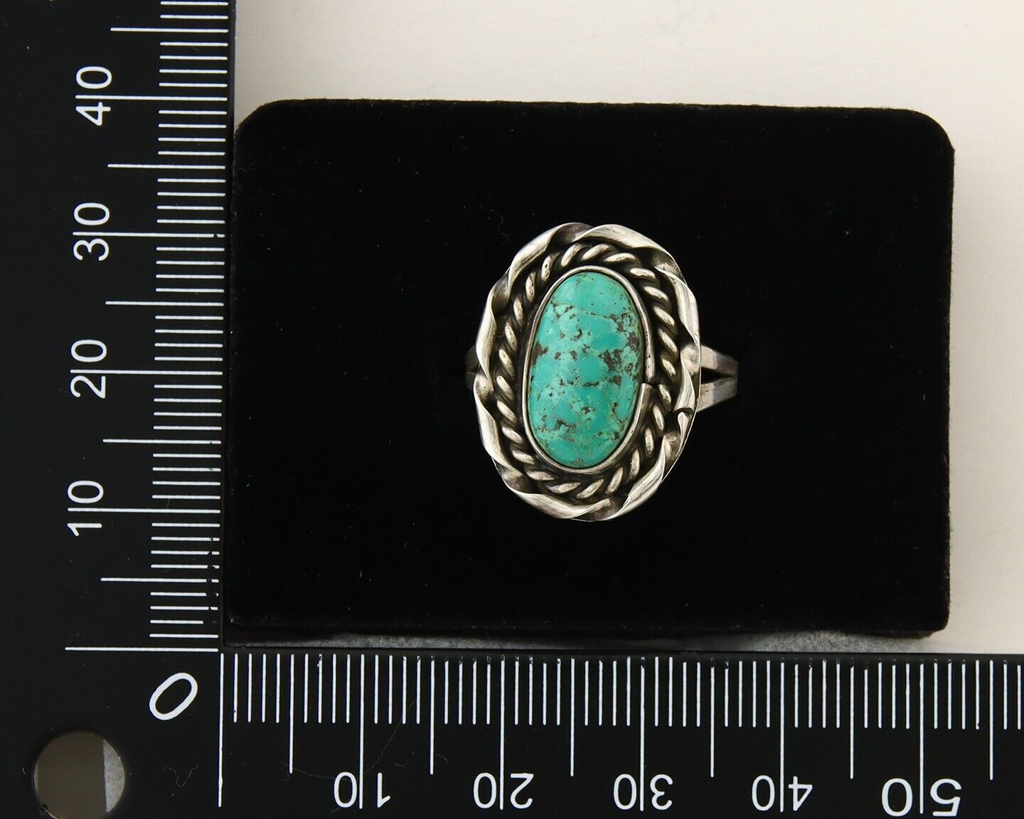 Navajo Ring 925 Sterling Natural Mined Arizona Turquoise C.80's Size 7.5