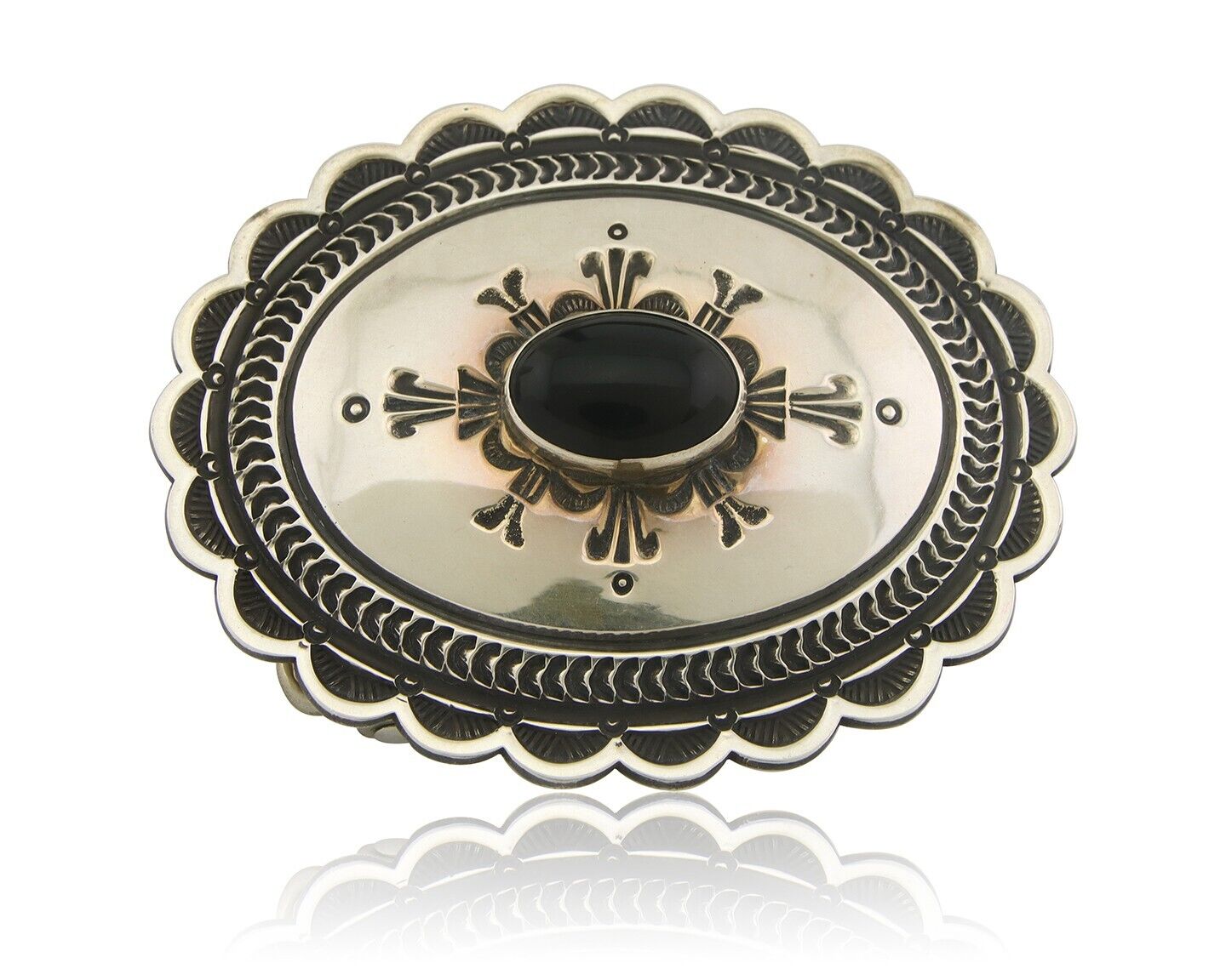 Navajo Belt Buckle 925 Sterling Silver Artist Onyx Signed Lloyd Nelson C.80's