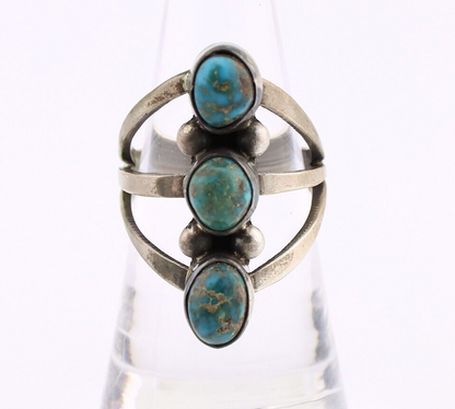 Navajo 3 Stone Ring 925 Silver Natural Turquoise Native American Artist C.80's