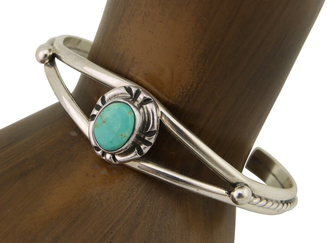 Navajo Bracelet 925 Silver Blue Turquoise Artist Signed Gecko C.80's