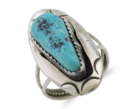 Navajo Ring 925 Silver Blue Gem Turquoise Artist Size 6.0 C.80's