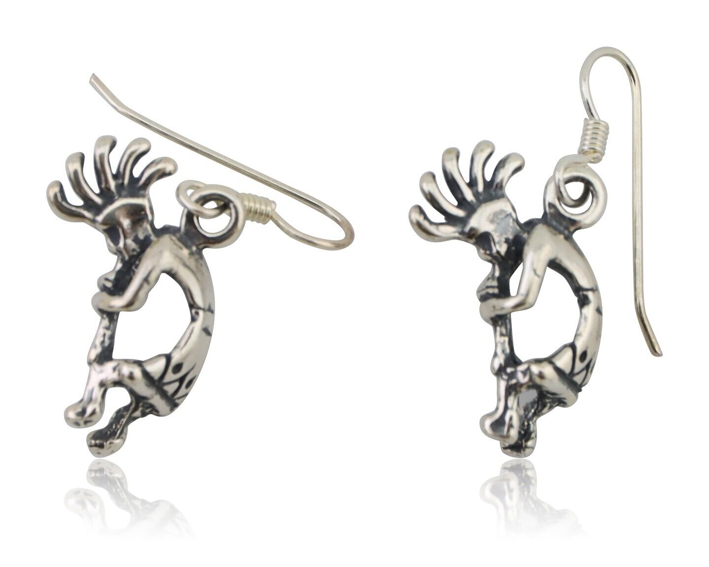 Navajo Kokopelli Dangle Earrings 925 Silver Native American Artist C.80's