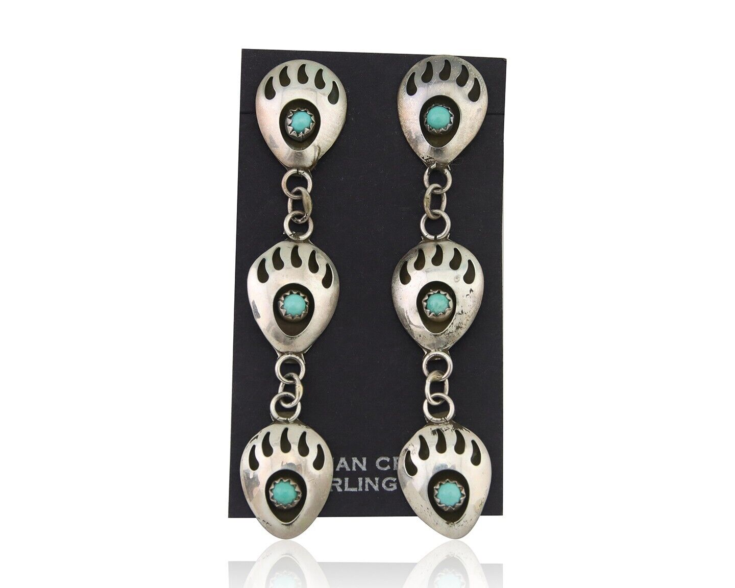 Navajo Paw Earrings 925 Silver Kingman Turquoise Native American Artist C.80's