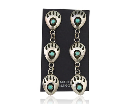 Navajo Paw Earrings 925 Silver Kingman Turquoise Native American Artist C.80's