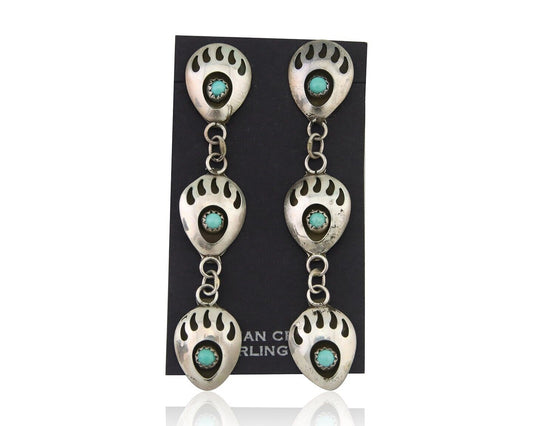 Navajo Paw Earrings 925 Silver Kingman Turquoise Native American Artist C.80's