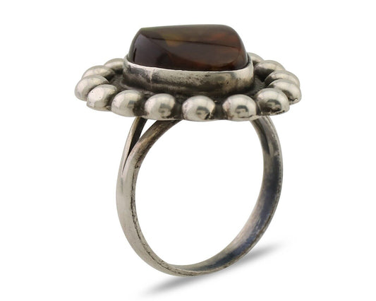 Navajo Handmade Ring 925 Silver Natural Fire Opal Native Artist Size 6.75 C.80's