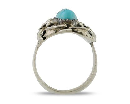 Navajo Ring 925 Silver Sleeping Beauty Turquoise Signed JJM C.80's