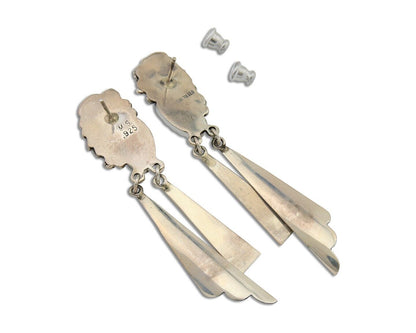 Navajo Dangle Earrings 925 Silver Natural Blue Turquoise Artist Signed M.S. C80s