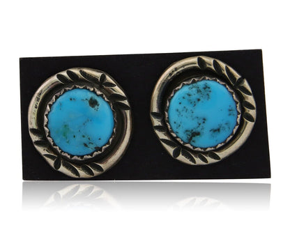 Navajo Hand Stamped Earrings 925 Silver Blue Turquoise Native Artist C.80's