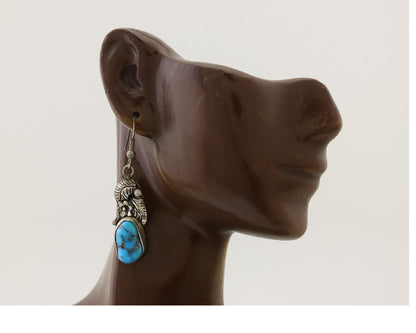 Navajo Handmade Earrings 925 Silver Natural Turquoise Native Artist C.80's