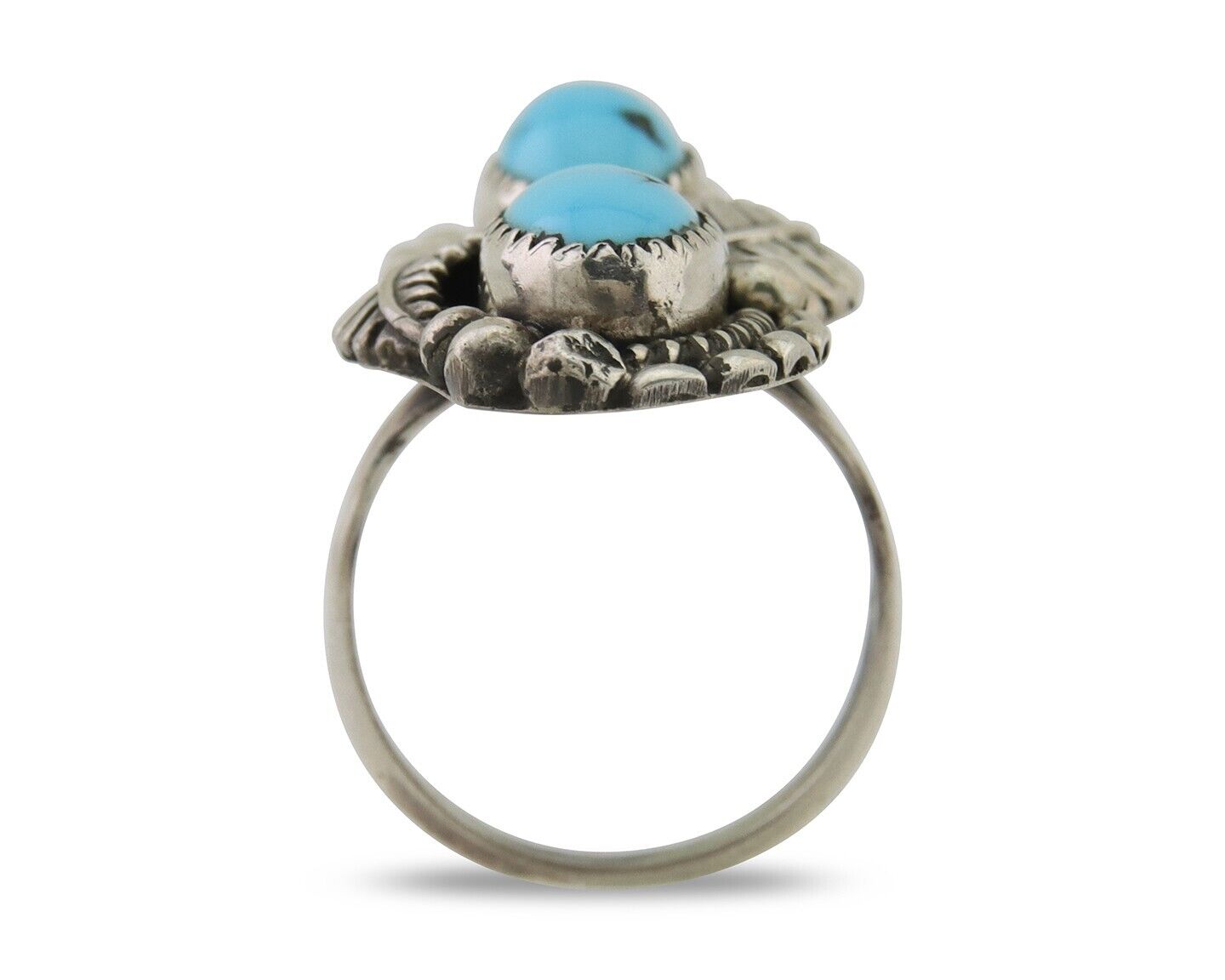 Navajo Ring 925 Silver Natural Blue Turquoise Native Artist Signed SC C.80's