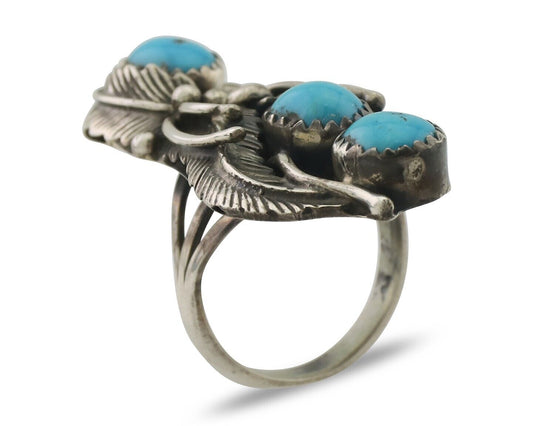 Navajo Ring 925 Silver Sleeping Beauty Turquoise Native American Artist C.80's