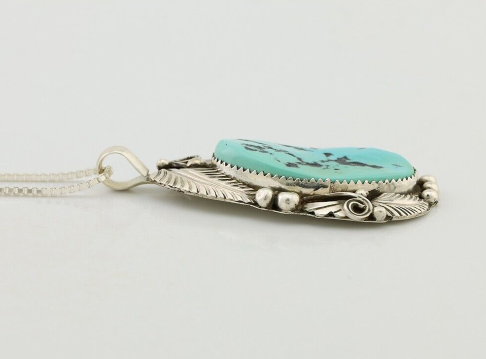 Navajo Pendant 925 Silver Natural Blue Turquoise Signed Justin Morris C.90's
