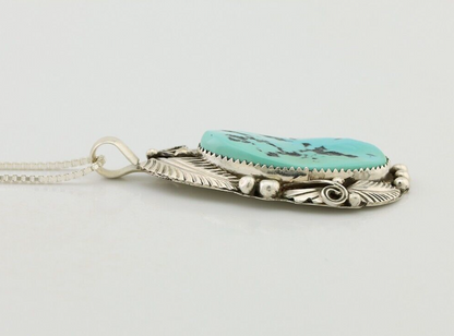 Navajo Pendant 925 Silver Natural Blue Turquoise Signed Justin Morris C.90's