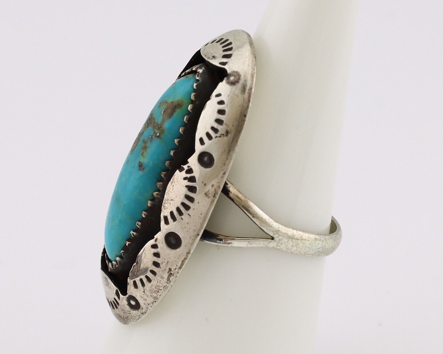 Navajo Ring 925 Silver Kingman Turquoise Native American Artist C.80's