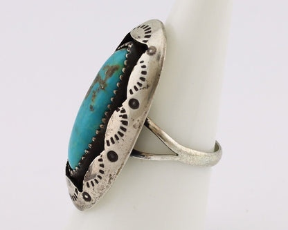 Navajo Ring 925 Silver Kingman Turquoise Native American Artist C.80's