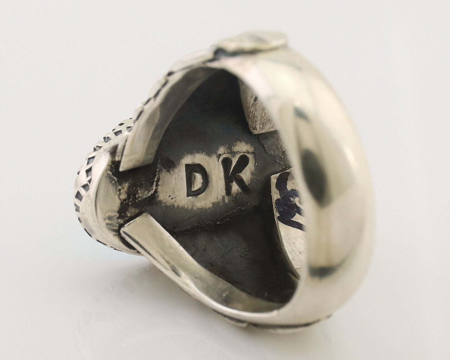 Navajo Ring 925 Silver Sleeping Beauty Turquoise Artist Signed DK C.80's
