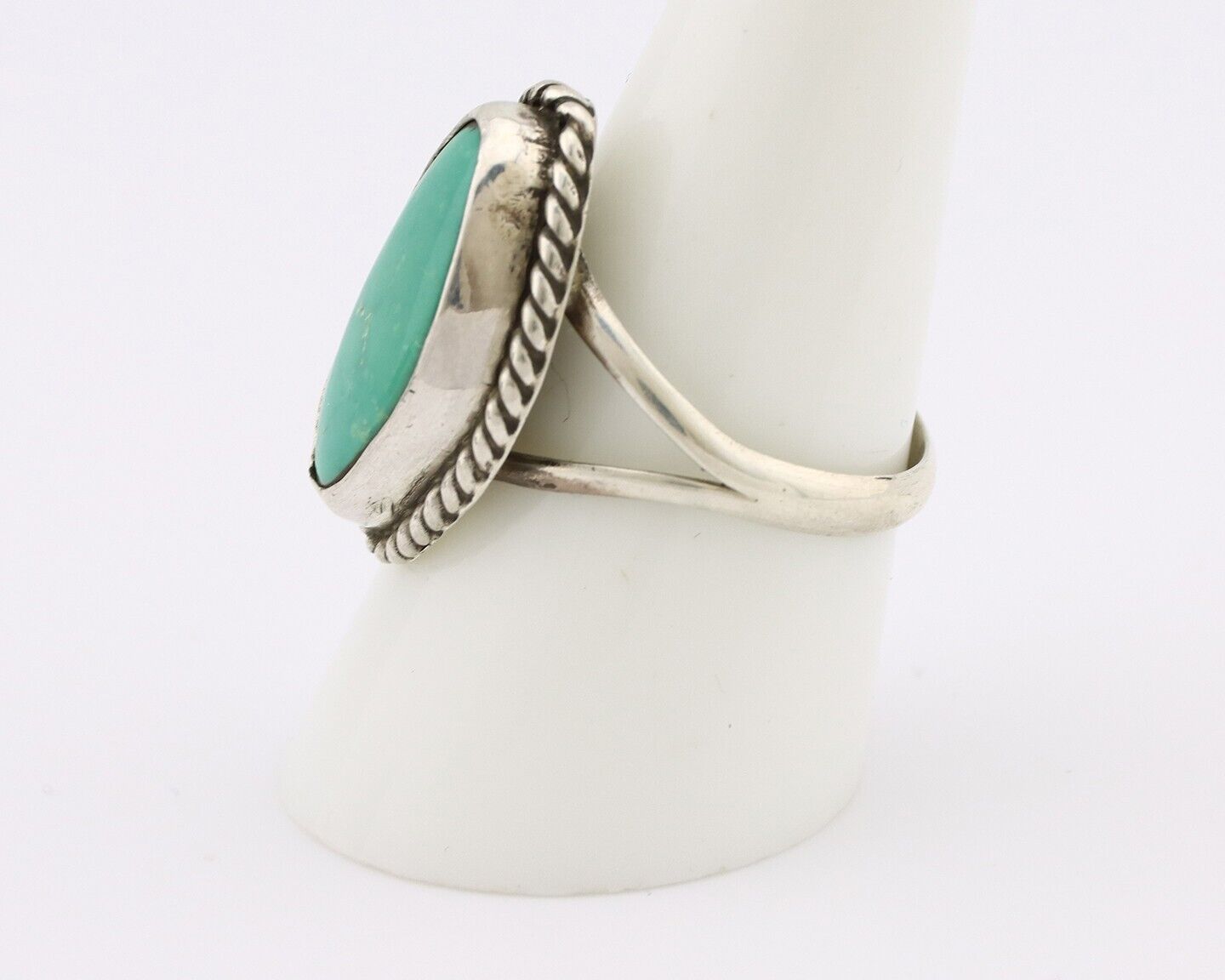 Navajo Ring 925 Silver Natural Turquoise Artist Signed Rabbit Stick C.80's