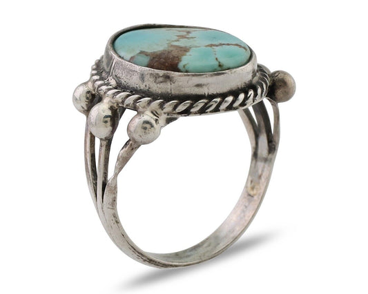 Navajo Ring 925 Silver Natural Blue Turquoise Artist Signed MC C.80's