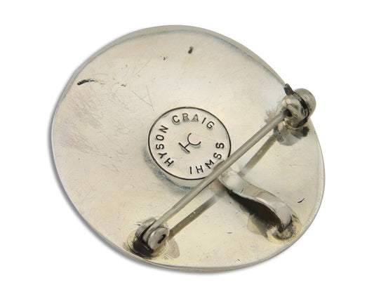 Navajo Pin 925 Silver Natural Blue Turquoise Artist Signed Hyson Craig C.80's