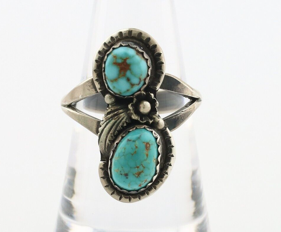 Navajo Ring 925 Silver Natural AAA Blue Spiderweb Turquoise Tom Willeto C.80's