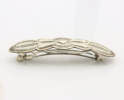 Vintage Navajo Barrette 925 Sterling Silver Hand Stamped Signed SN