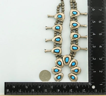 Navajo Squash Necklace Set Sterling Silver Turquoise Vintage Handmade
