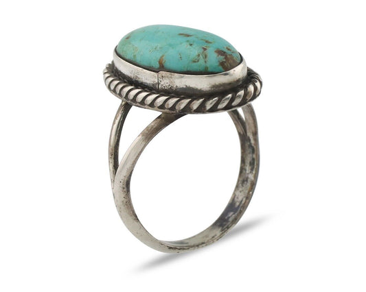 Navajo Ring 925 Silver Natural Kingman Turquoise Signed M Montoya C.80's
