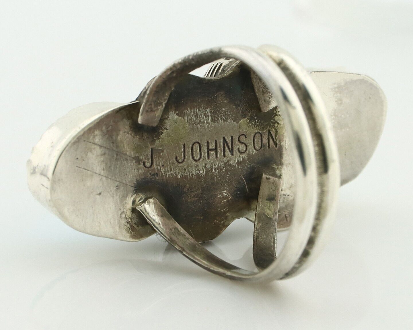 Navajo Ring 925 Silver Sleeping Beauty Nugget Turquoise Signed J Johnson C.80's