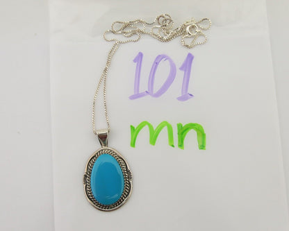 Navajo Necklace 925 Silver Natural Turquoise Artist Signed Mike Begay C.80's