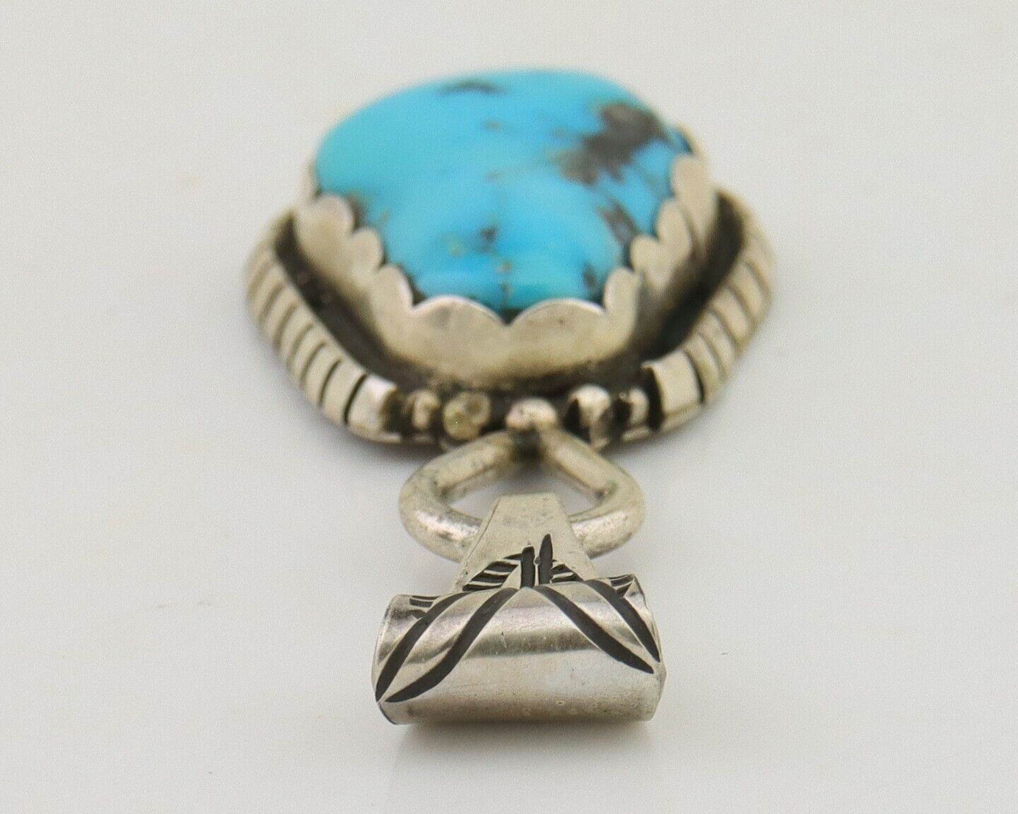 Navajo Sleeping Beauty Turquoise Pendant 925 Silver Signed Tony Guerro C.80's