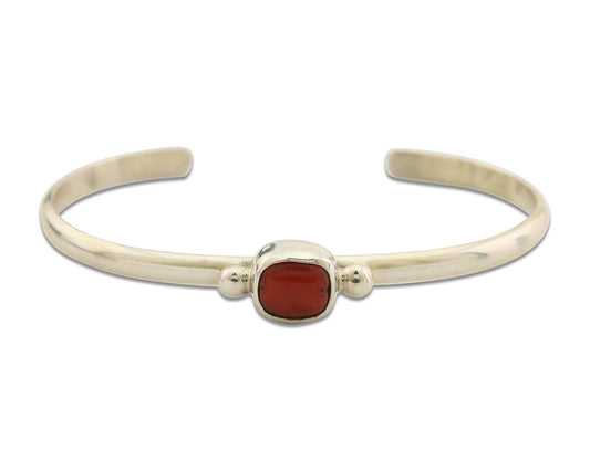 Navajo Bracelet .925 Silver Natural Red Coral Cuff Native American Artist C.80's